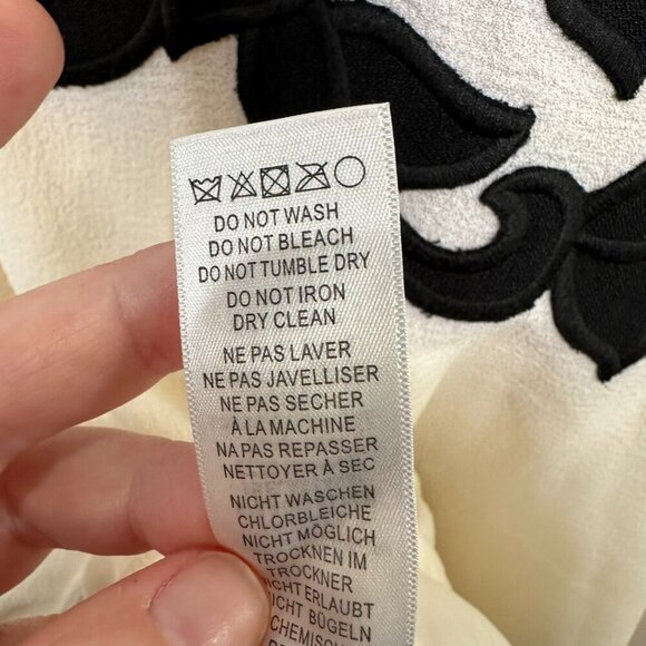 Adrianna Papell Crepe Fit & Flare Dress Cream Black Embroidered Midi Size 14 - Picture 6 of 8